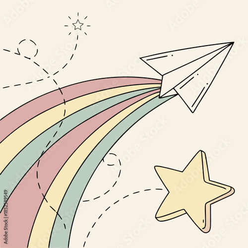 Paper Plane Flying Toward Star Pastel Gradient C Vector SVG Design