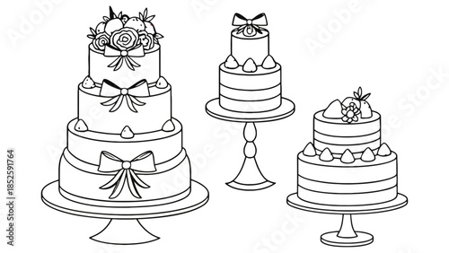 Elegant tiered cakes decorated with bows and fruit, perfect for celebrations and special events.