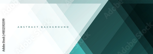 White and dark green modern abstract wide banner with geometric shapes. Vector illustration corporate presentation white and brilliant green abstract background