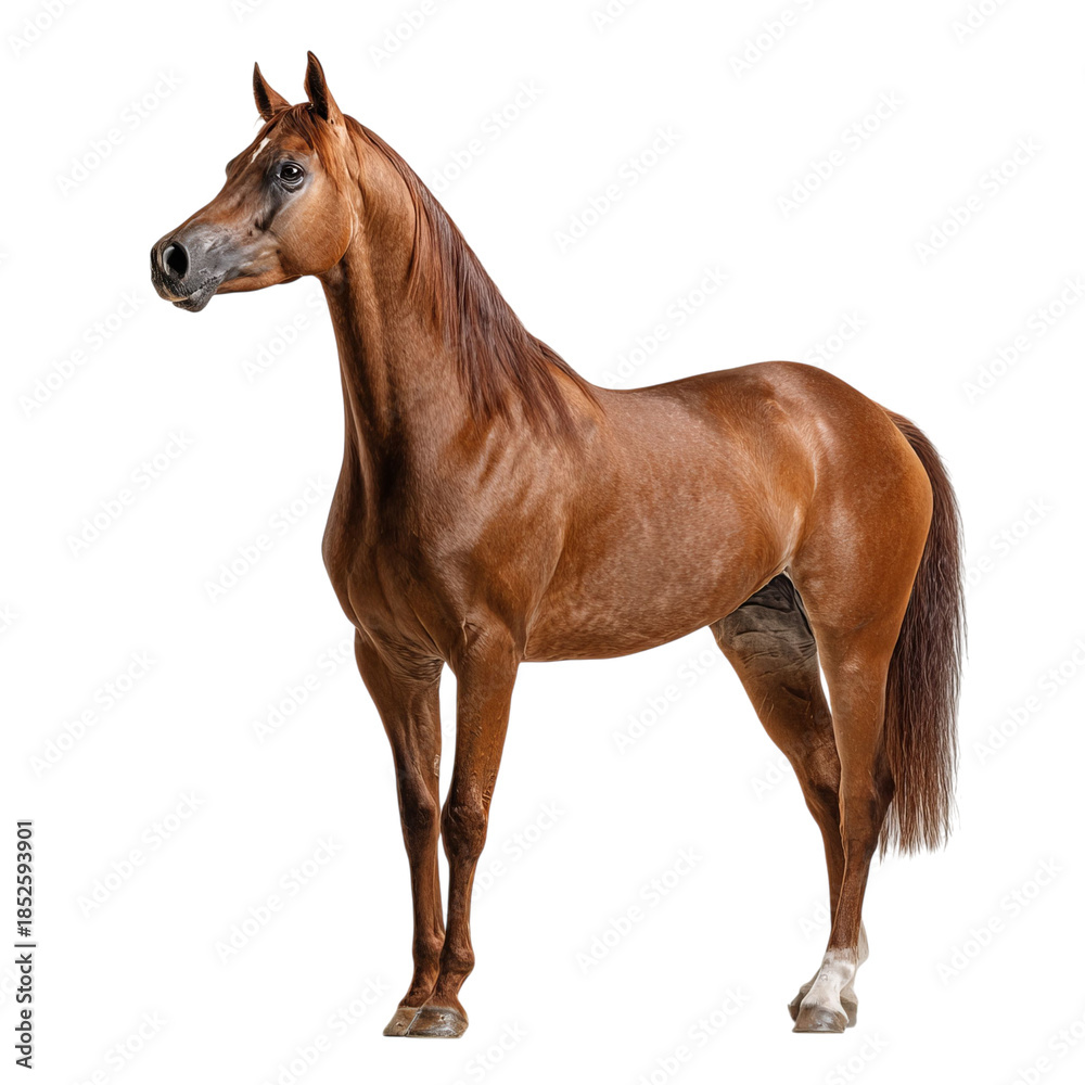 Obraz premium PNG of A stunning chestnut horse standing gracefully with a shiny coat and alert expression.