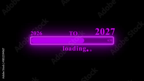 glowing neon  loading  bar from 2026 to 2027  new year transfer concept new model animation. 4K video motion graphic on black background  for new year.