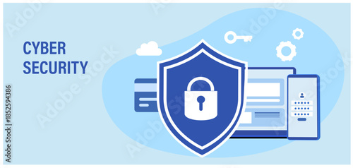 Cyber security and data protection concept. Businessman secure data management and protect data from hacker attacks vector illustration	
