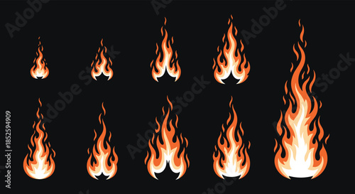 A collection of pixel art fire animations for game development.