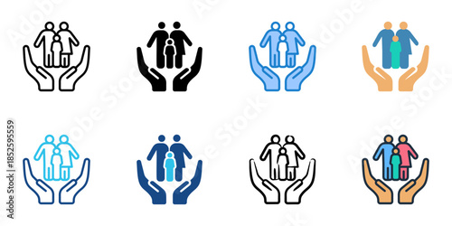 Social services icons set multiple style collection. 
