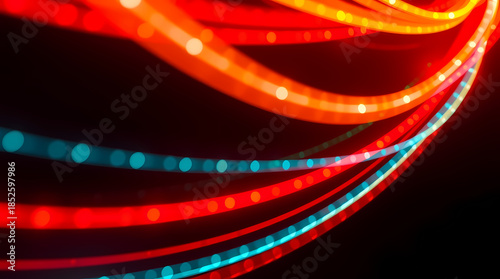Abstract Red Light Trails Background with Dynamic Motion Waves