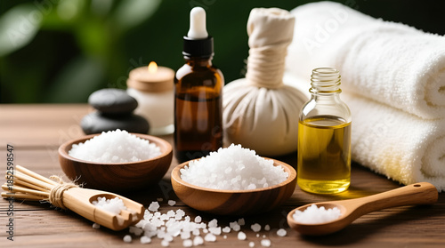Spa set with salts and oils for relaxation and rejuvenation
