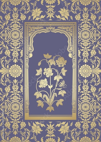 wedding card design, paisley floral pattern , India	
