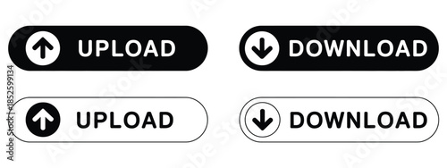 Download and upload button set vector, including modern interface icons