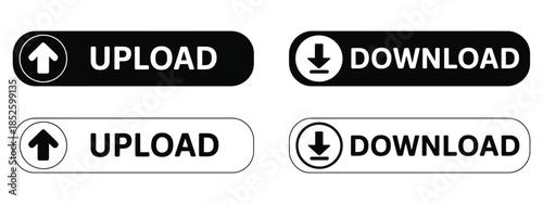 Download upload vector button collection featuring file transfer icons, cloud storage buttons