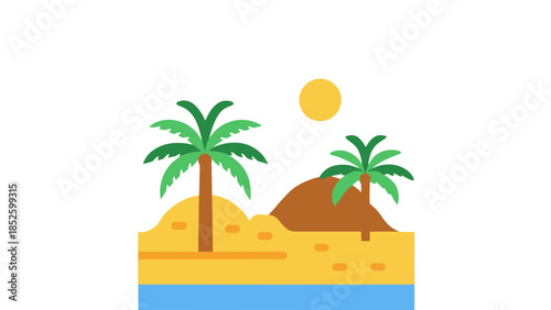 Vibrant tropical island with palm trees and sunny beach