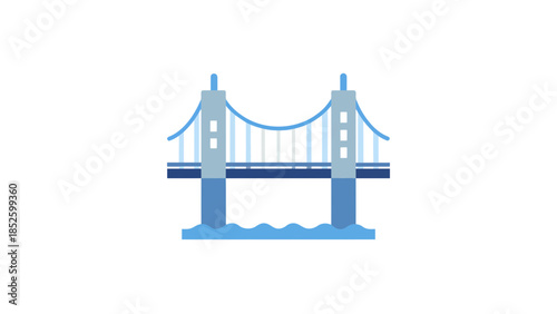 Modern suspension bridge over water in blue tones