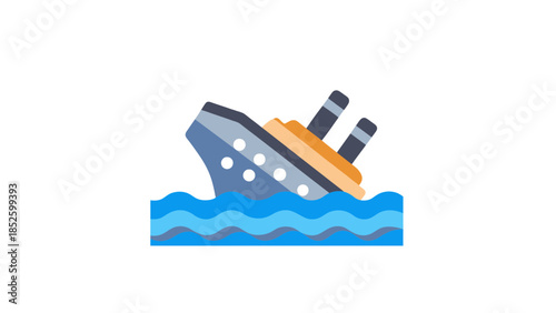 Vintage style sinking ship in ocean waves