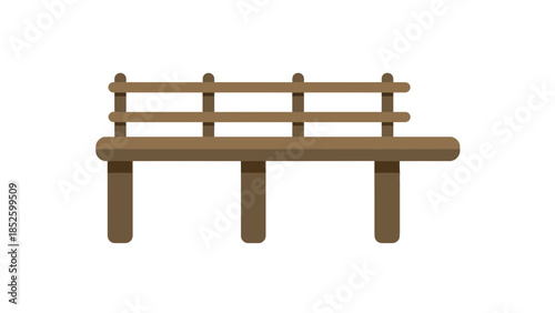 Brown wooden bench with backrest on white background