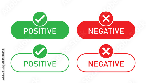 Positive and negative label banner button with check mark icon set