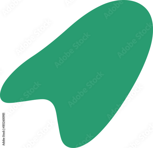 A minimalist flat green shape resembling a stylized arrowhead, wing, or compass needle pointing towards the upper right.