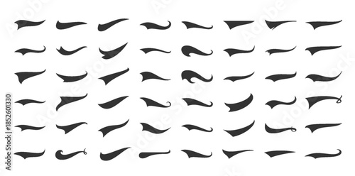 Swoosh Brush Strokes Bundle with Dynamic Curves, Tapered Ends. Abstract Calligraphic Design Elements for Logos, Typography, Branding. Swoosh Accents Shapes Set. Vector Illustration