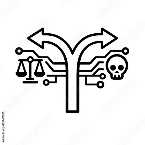 Thick-outline AI ethical dilemma icon representing decision-making challenges, ideal for responsible AI discussions, governance frameworks, and ethics education platforms.