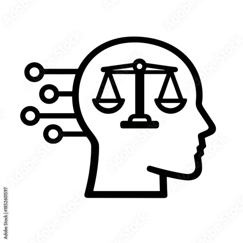 Thick-outline AI ethics icon combining human values and artificial intelligence, ideal for ethical guidelines, responsible AI platforms, and technology governance visuals.