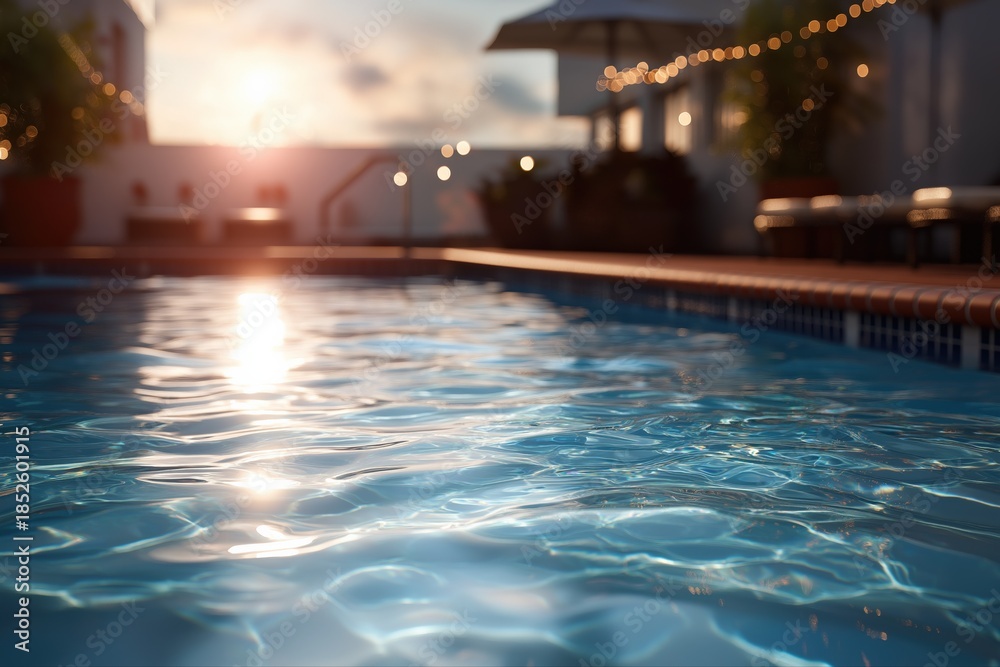 Obraz premium Tranquil sunset reflections on a serene pool surface