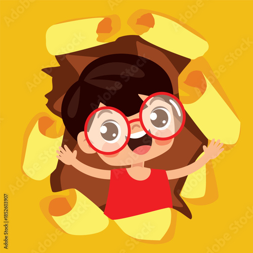 Cartoon Kid Punching The Paper