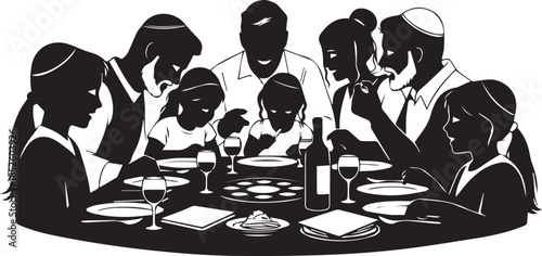 Family gathering around dinner table