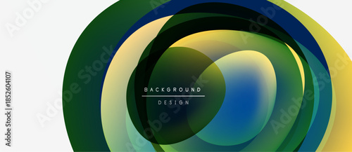 Abstract layered circles create dynamic visual effect. Colors blend, forming modern background design. Text reads background design.