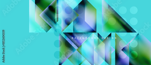 Abstract geometric pattern. Vibrant turquoise, blue hues dominate design. Shapes overlap creating dynamic visual effect. Modern background texture.