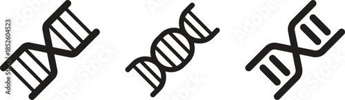 DNA helix icons in black and white showing genetic code structure for science biology and medical research themes on transparent background