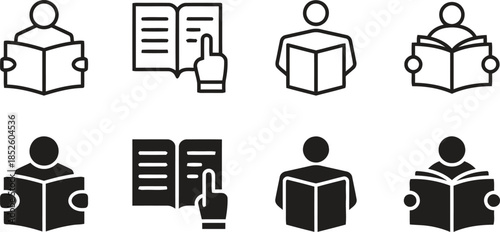 Education Outline Icons Set Concept of Online Course Book Reading Studying School University and Learning Knowledge Information Skills Development 200 Characters