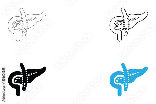 human pancreas icon vector pancreas symbol vector, silhouette and line art