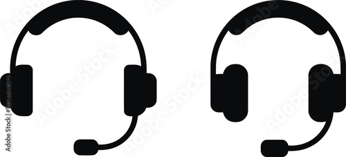 Headset Icon Set for Call Center and Customer Service Support in Communication Technology Headphone with Microphone Online or Telemarketing Assistant Vector Illustration