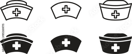 Set of Nurse Cap Icons Isolated on Transparent Background Outline and Glyph Style Medic Aid Clinic Hospital Hat Uniform Doctor Professional Nurse Symbol