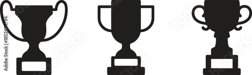 Trophy Cup Icon Set for Achievement and Victory Symbolizing Success and Recognition Perfect for Award Ceremonies and Sports Events with Black and White Vector