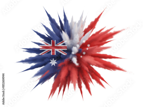Dynamic burst of Australia's flag colors creates vibrant energy and national pride, a stunning celebration of culture