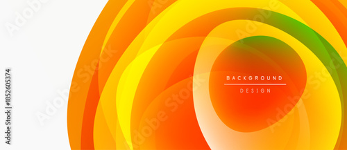 Abstract colorful layers create dynamic circular design. Orange, yellow, green hues blend smoothly. Modern background element.