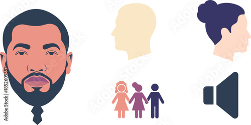 Illustration of a man with family and thoughts