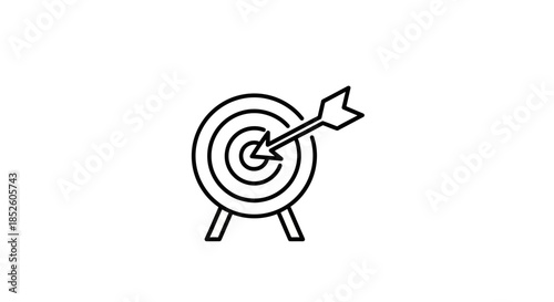 Target with arrow hitting bullseye icon. Outline vector symbol for success, goal achievement, accuracy, and business strategy.