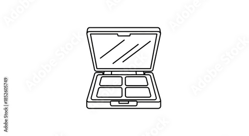 Line Art Illustration of an Open Makeup Eyeshadow Palette with Mirror - Cosmetic Beauty Product Icon