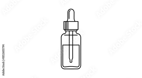Dropper bottle line art icon. Small glass container with pipette for serum, essential oil, or medical liquid illustration.