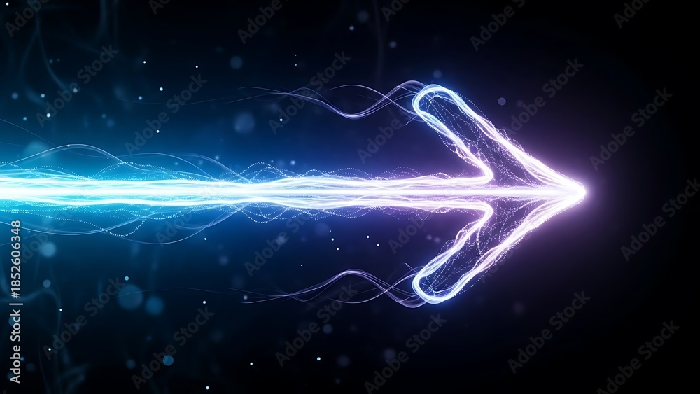 Fototapeta premium Glowing Neon Energy Arrow Pointing Forward Symbolizing Progress, Speed, and Digital Innovation
