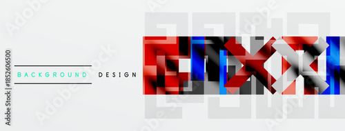 Abstract geometric pattern. Red, blue, gray colors dominate design. Minimalist style, modern aesthetic, clean lines present.