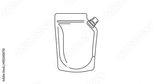 Flexible spout pouch packaging line art icon. Stand-up liquid container illustration for food, drink, and cosmetic products.