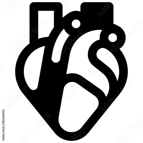 Heart. Outlined stroke vector icon with black-filled details.