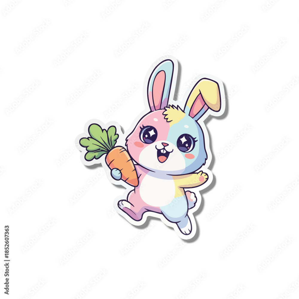 Obraz premium Colorful Cartoon Bunny Holding a Carrot.