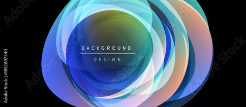Abstract colorful layers create dynamic circular design. Gradient hues blend, forming modern background element. Visual appeal.