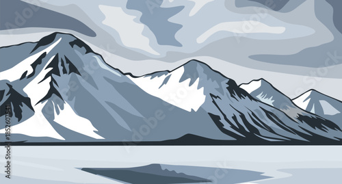 Snowy Peaks Under Dramatic Sky design art