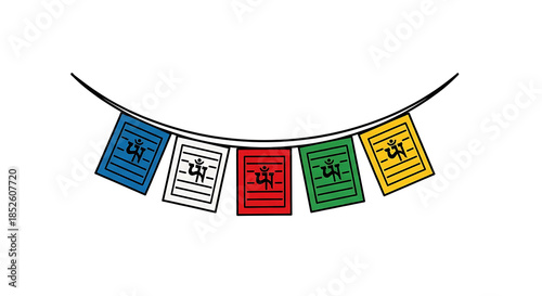 Traditional Tibetan Buddhist Prayer Flags Illustration
