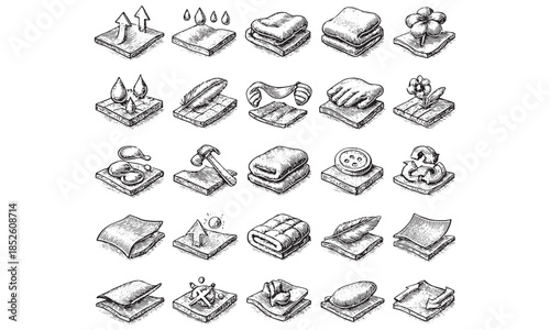 Bedding Linen Towels Icons Set - Blanket Pillow Duvet Sheet Vector Pack