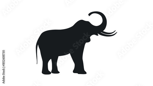 Black silhouette of a mammoth with tusks on a white background, animal icon