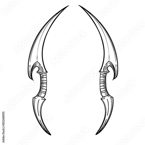 Fantasy claw weapon vector line art hand drawn illustration